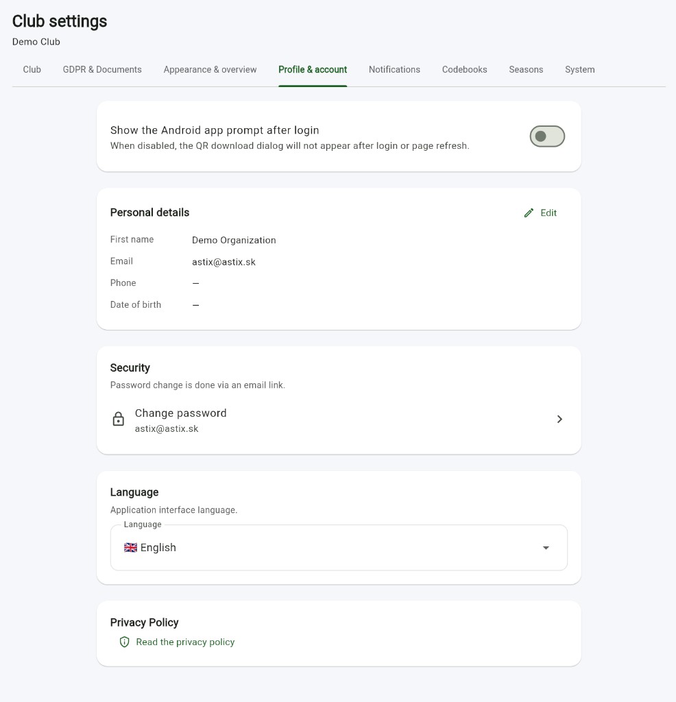 Profile and account
